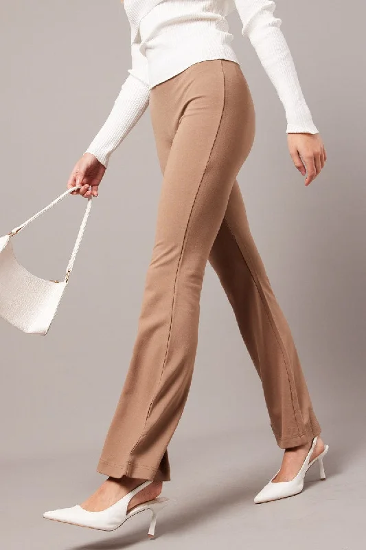 Brown Flare Leg Pants Ponte Trendy Tapered Pants