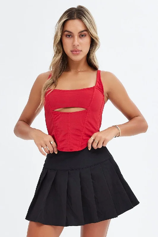 Red Corset Tank Top Tie Lace Back cropped tank top