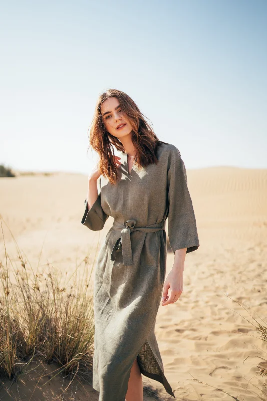 Isla Midi Linen Dress Tunics Yoga stretchy