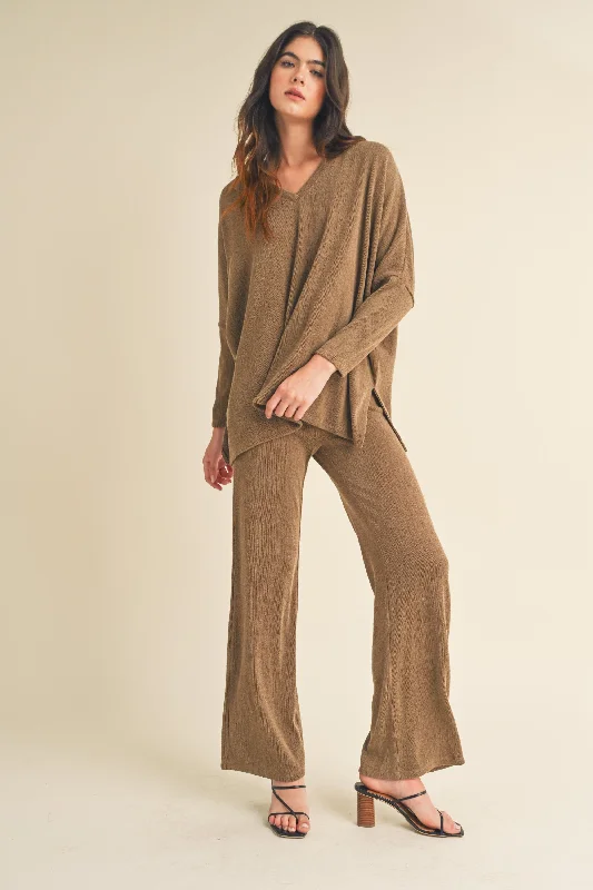 Women's Textured Oversize Top and Wide Leg Pants Set Comfy Zip-Up Pants