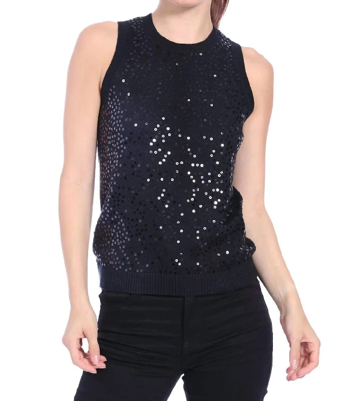 Cotton Cashmere Sequined Tank In Black athletic tank top