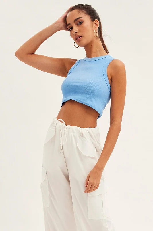 Blue Tank Top Sleeveless Crew Neck basic tank top