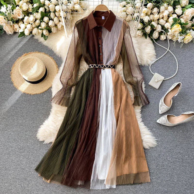 Wjczt New Arrival Summer Sexy Women's Hit Color Dresses Bohemian Style Casual Slim A-Line Beach Dress Vestidos With Belt Tunics Office stylish