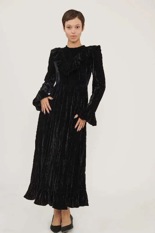 Long Sleeve Caroline Dress in Black Crushed Velvet Tunics Ceremony elegant