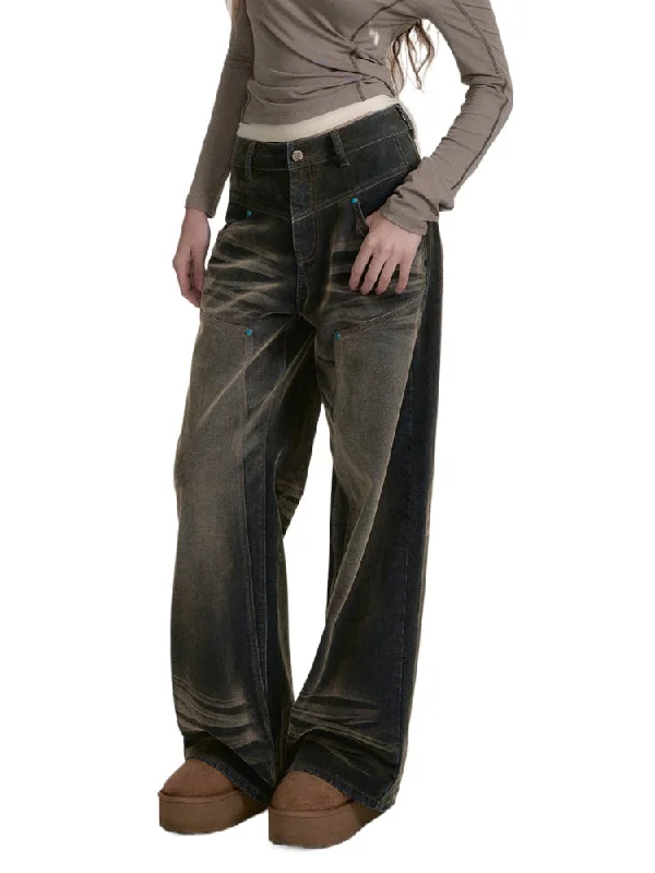 Washed Velvet Denim Pants Casual Skinny Fit Pants