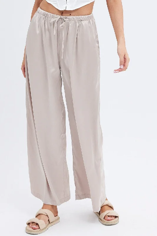 Beige Wide Leg Pants High Rise Cozy Maternity Pants