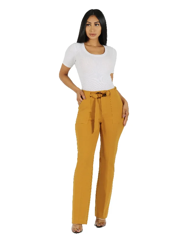 She's Busy High Rise Wide Leg Pant with Patch Pocket and Belt Comfy Athletic Pants