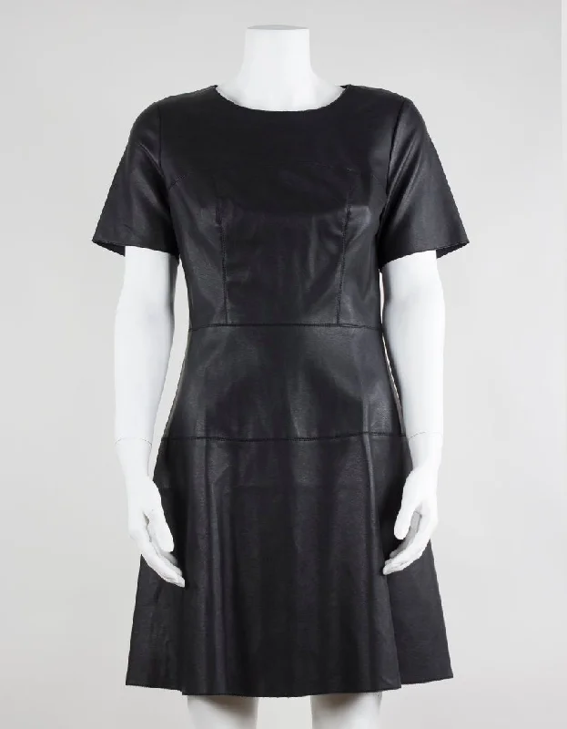 Tart Collection Black Short Sleeve Faux Leather Carla Dress Size Small Tunics Sophisticated sleek