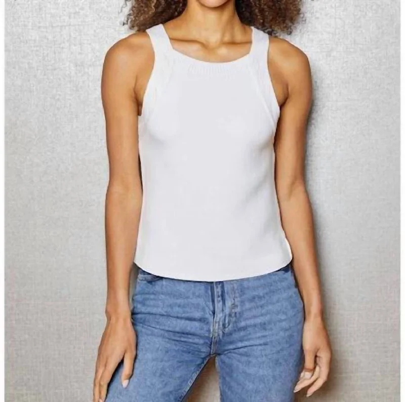 Anna Scuba Tank Top In White low neck tank