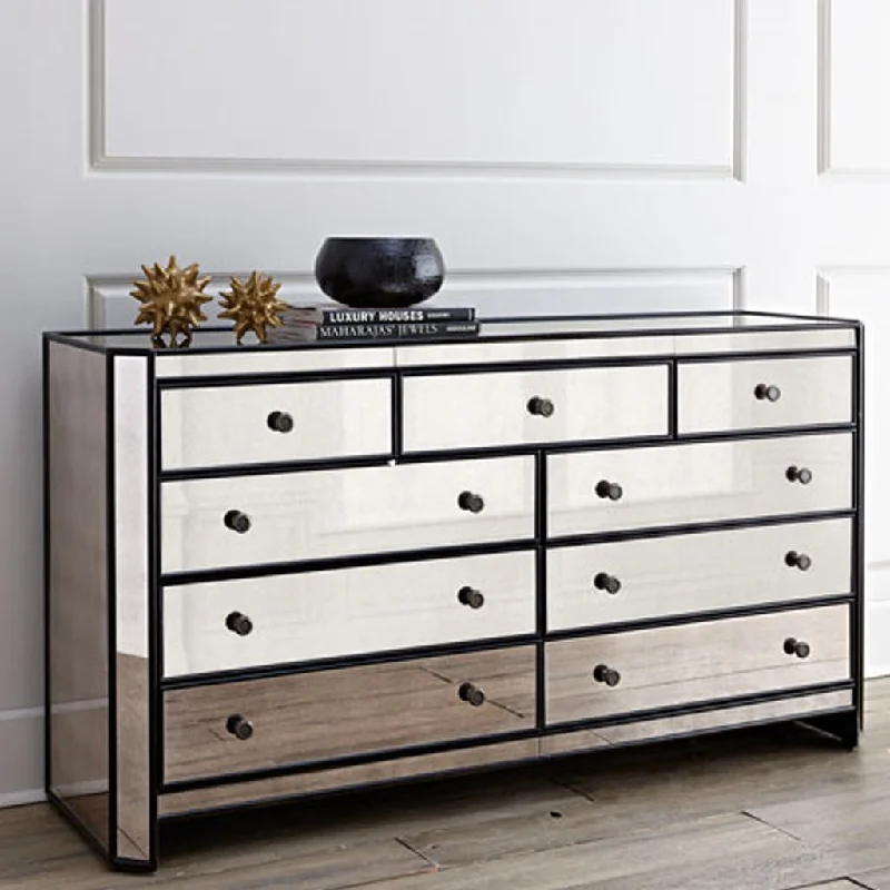 Silver 9-Drawer Mirrored Chest/Dresser- Model Powell Tunics Fashionable trendy