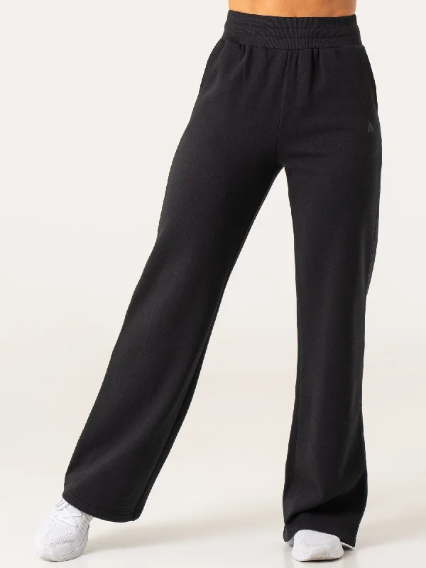 Wide Leg Track Pants - Black Cozy Lounge Pants