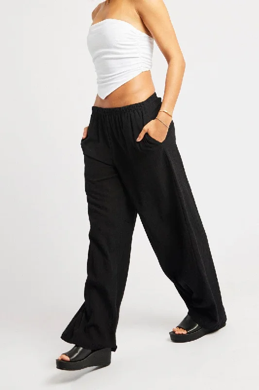 Black Wide Leg Pants High Rise Trendy Printed Pants