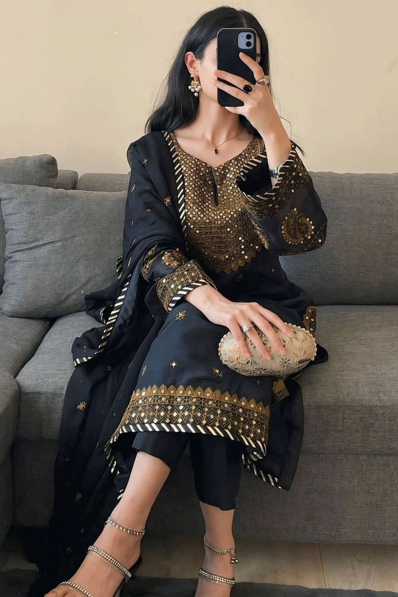 Full Sleeve Black Dress For Wedding Sangeet A-Line Day Work