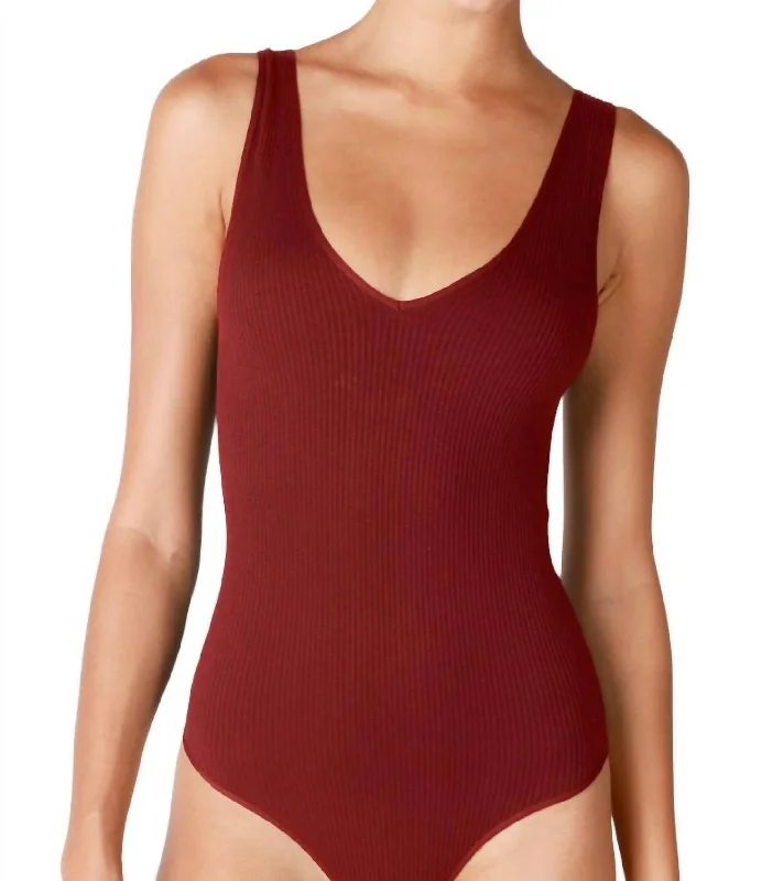 V Neck Tank Bodysuit In Sundried Tomato sexy tank top