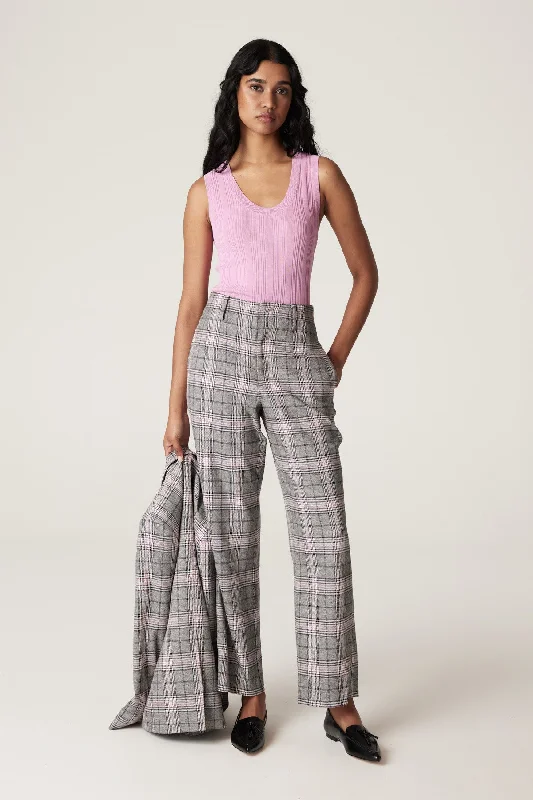 Elton Check Pant - Pink Check Fashionable Button-Up Pants