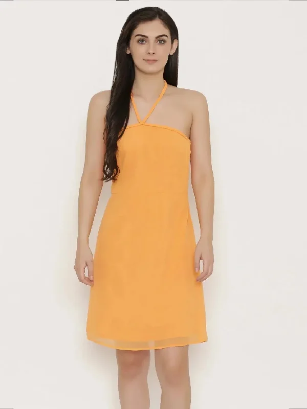 Short braid neckline Dress in Peach Tunics Versatile stylish