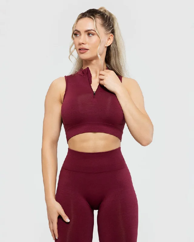 DEFINE SEAMLESS HALF ZIP CROP TANK | DARK CHERRY low neck tank