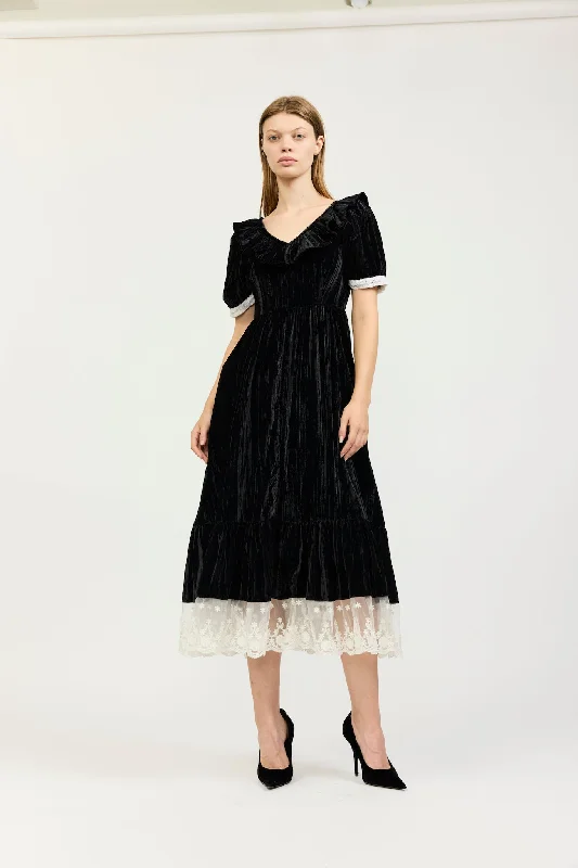 May Dress in Black Crushed Velvet and Lace Tunics Canvas sturdy