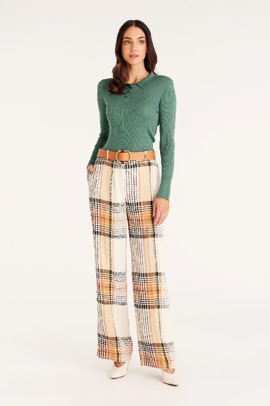 Frankie Check Pant  - Camel Check Cozy Fitted Pants