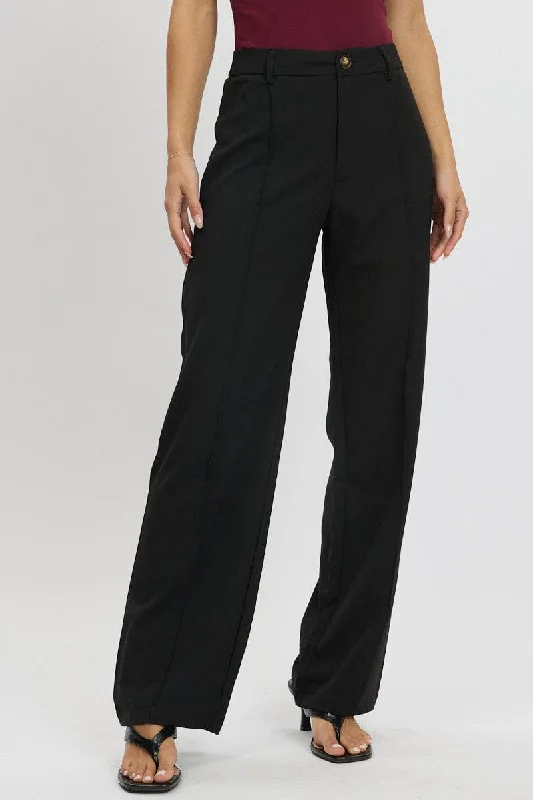 Black Straight Fit Pants High Rise Formal Dress Pants