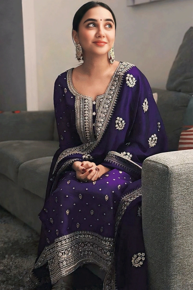 Actress Prajakta Koli Purple Color Dress For Wedding Tunics Sophisticated sleek