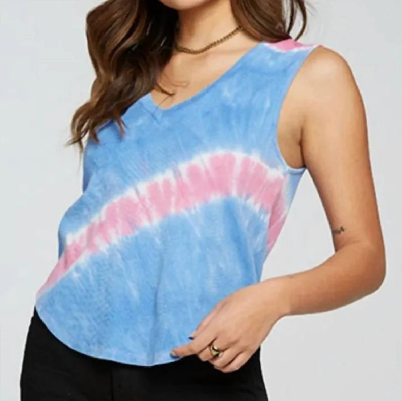 Vintage Rib Cropped Henley Shirttail Tank In Eclipse Tie Dye casual tank top