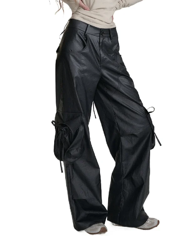 Black Pockets Wide-Leg Cargo Pants Classic Cropped Pants