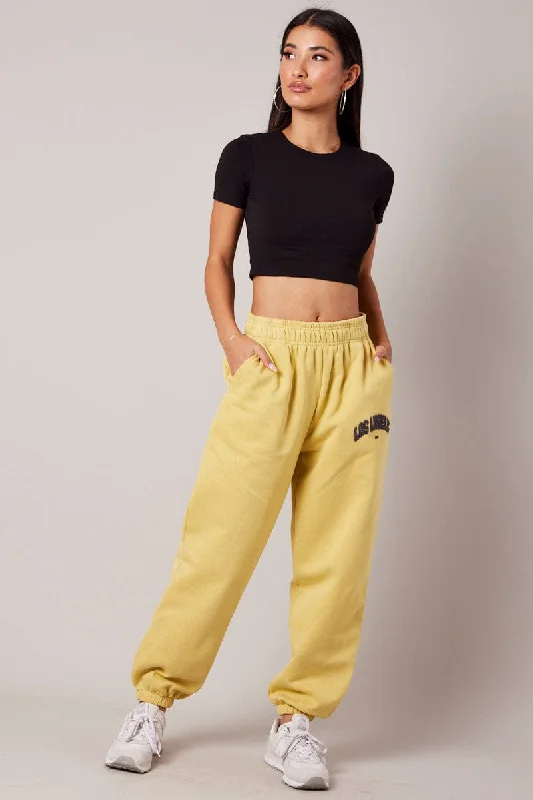 Yellow Track Pants High Rise Stylish Casual Pants