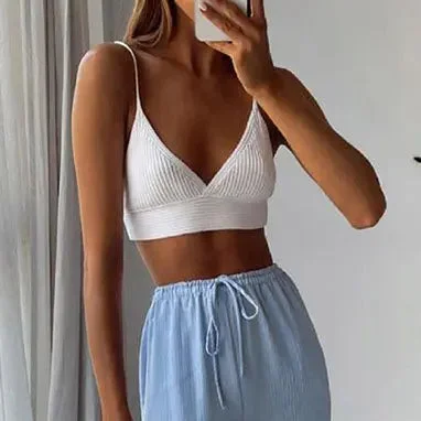 Knit White Cropped Tank Top yoga tank top