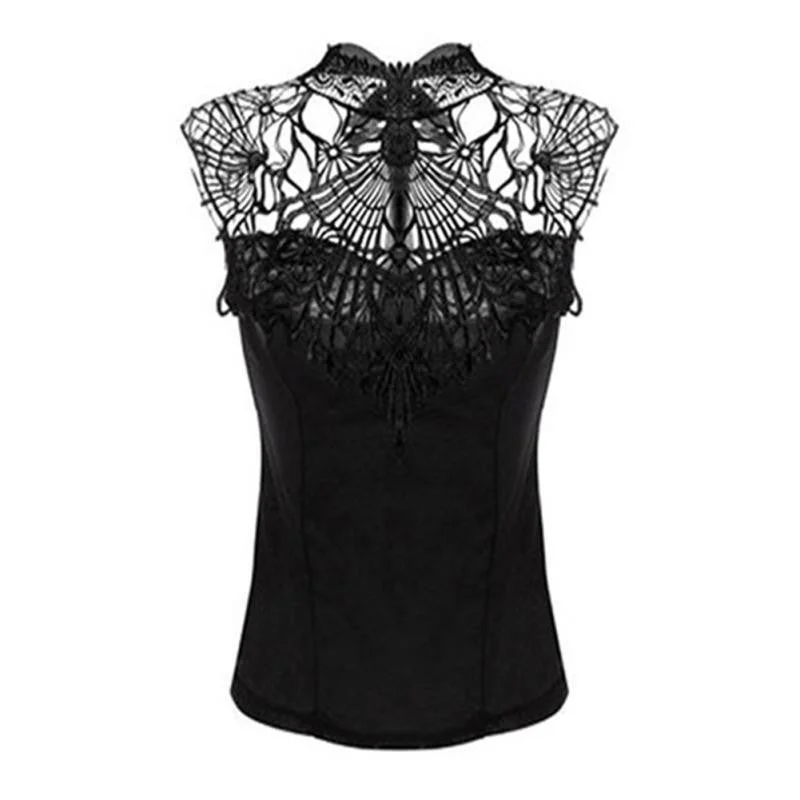 Women's Trendy Embroidery Crochet Hollow-out Lace Tank Tops Black White ivory tank top