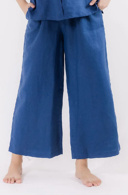 Linen Wide Leg Pants in Dark Blue Slim-Fit Khaki Pants