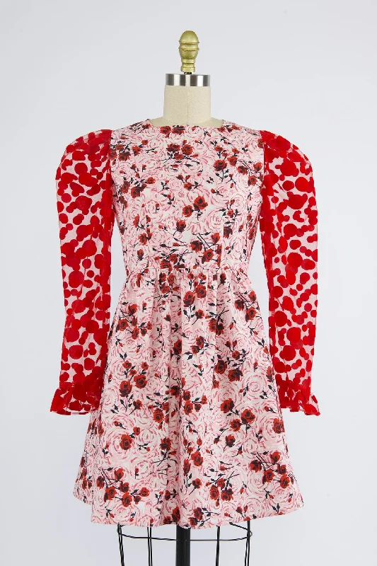 Square Neck Mini Prairie Dress in Roses and Dots Tunics Favorite customer