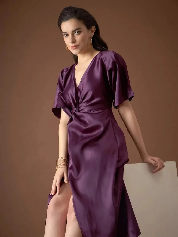 Front Twist Kaftan Dress in Purple Color Tunics Fall fleece