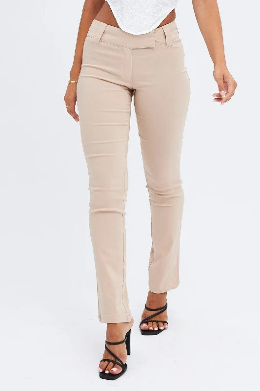 Beige Low Rise Pant Slim Leg Cozy Lounge Pants