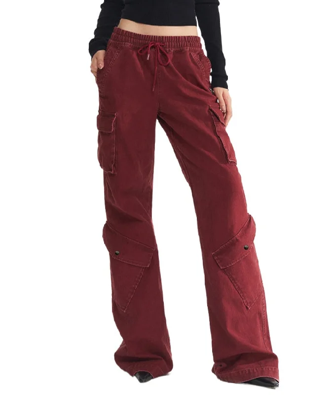 Bordeaux Red Vintage Cargo Pants Cozy Fitted Pants