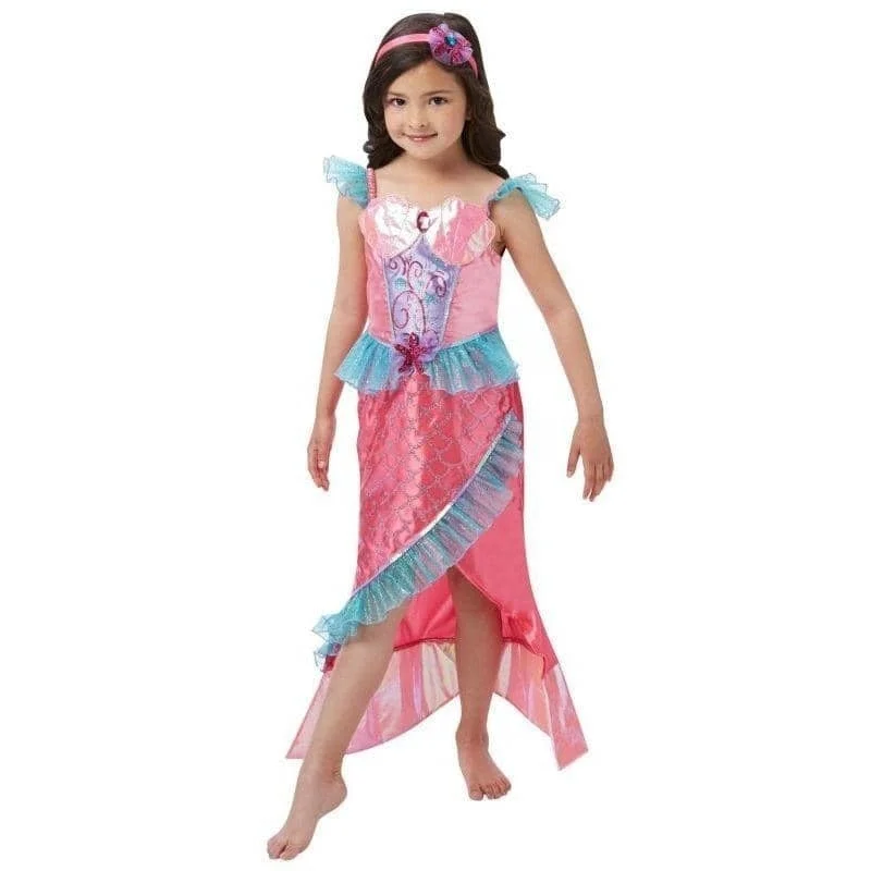 Mermaid Princess Costume Deluxe Girls Pink  Dress Tunics Party sparkling