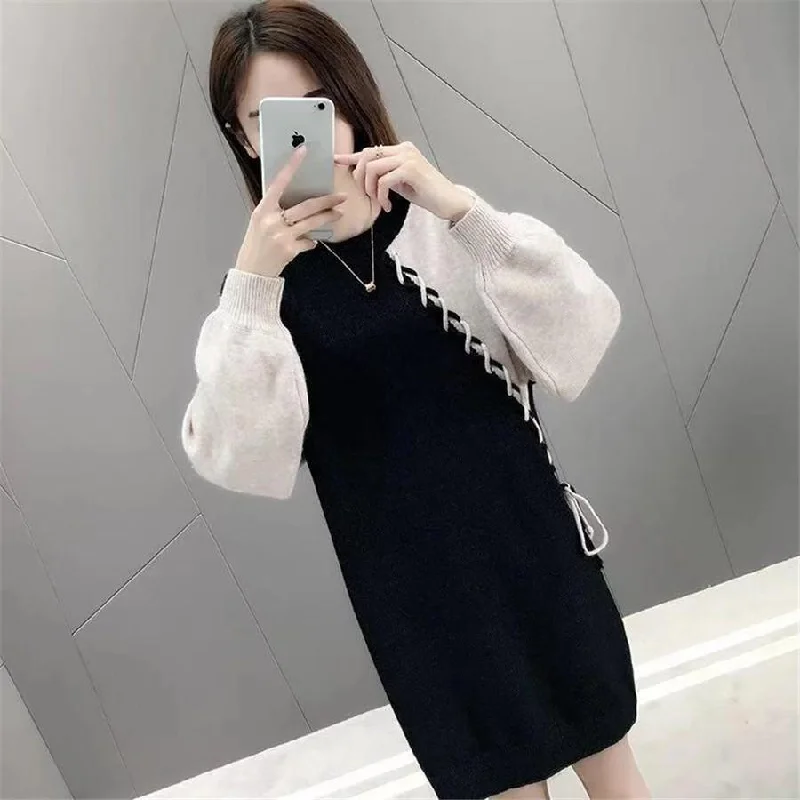 Wjczt new2022 women's casual chiffon dress  hot springsummer sleeve lotus leaf collar dress Tunics Chinos classic