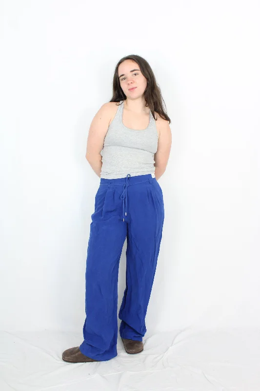 Max - Blue Linen Tie Pants Casual Track Pants