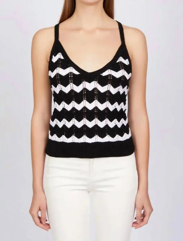 Izzie Chevron Stripe Tank In Black Multi navy tank top