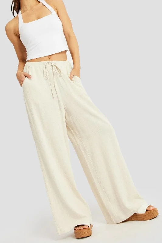 Beige Wide Leg Pants High Rise High-Waist Jeans