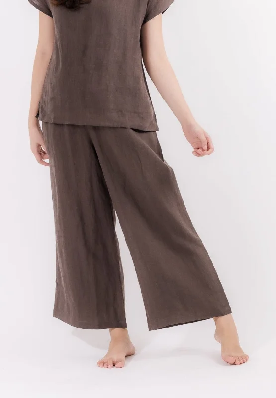 Linen Wide Leg Pants in Coffee Brown Comfy High-Waist Jeans