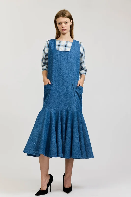 Meredith Dress in Blue Denim Tunics Modern contemporary