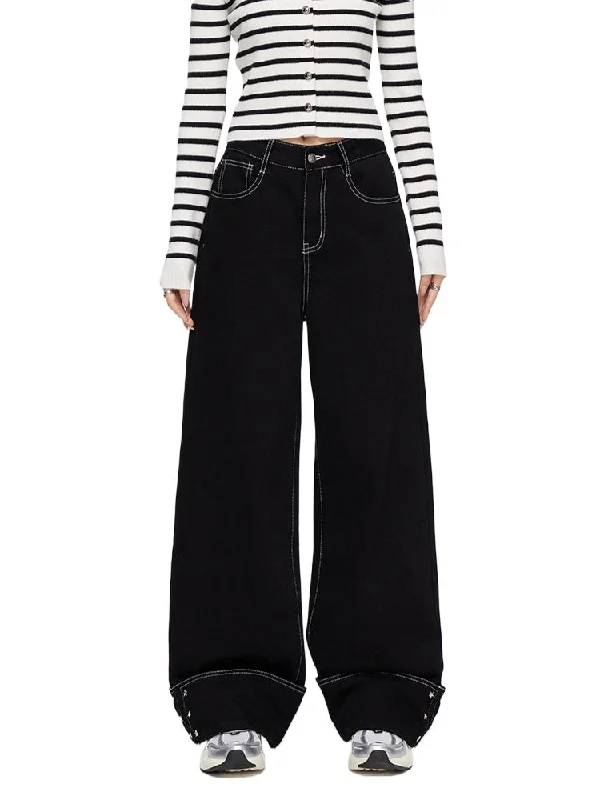 Cuffed Denim Wide-Leg Pants Soft Wool Pants