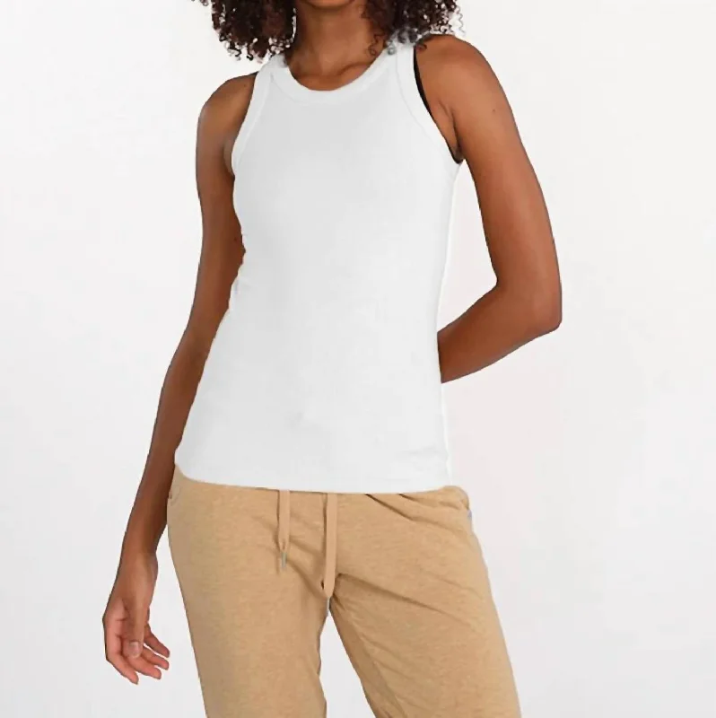 Microluxe Rib Tank Top In White scoop neck tank