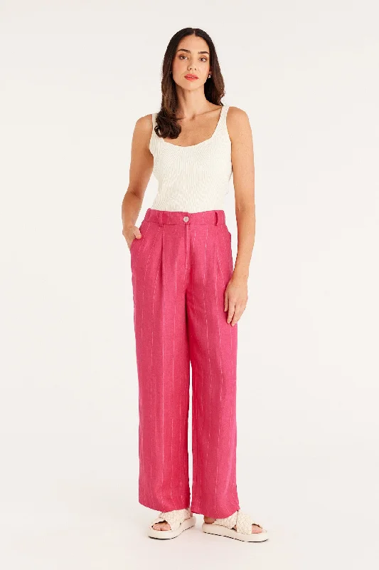 Freya Linen Pant - Hot Pink Modern Stretch Trousers