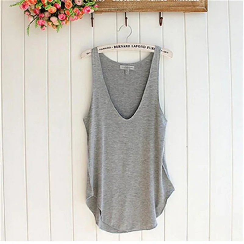 Woman Lady Sleeveless V-Neck Candy Color Vest Loose Tank Tops white tank top