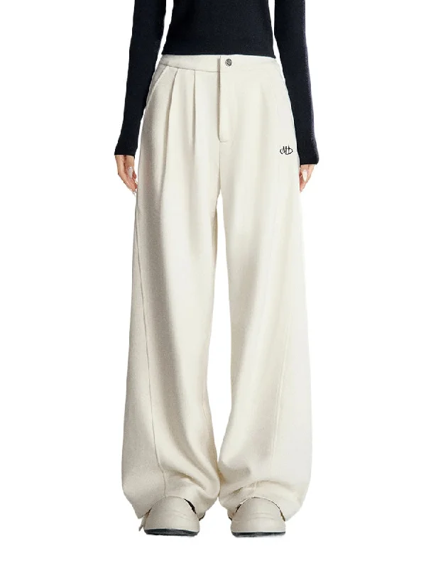 Off-White & Black Chenille Wide-Leg Pants Formal Linen Trousers