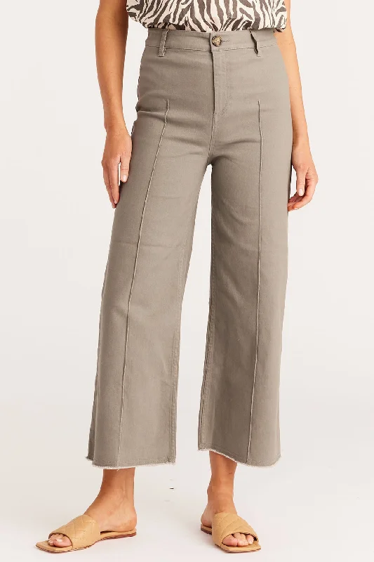 Kendall Drill Wide Leg Pant  - Khaki Classic Stretch Pants