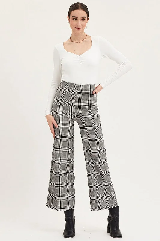 Check Flare Pants High Rise Classic Pleated Pants