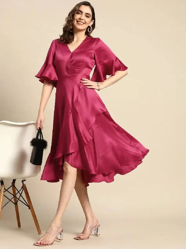 Midi over lap Frill Dress in Pink Tunics Modern contemporary